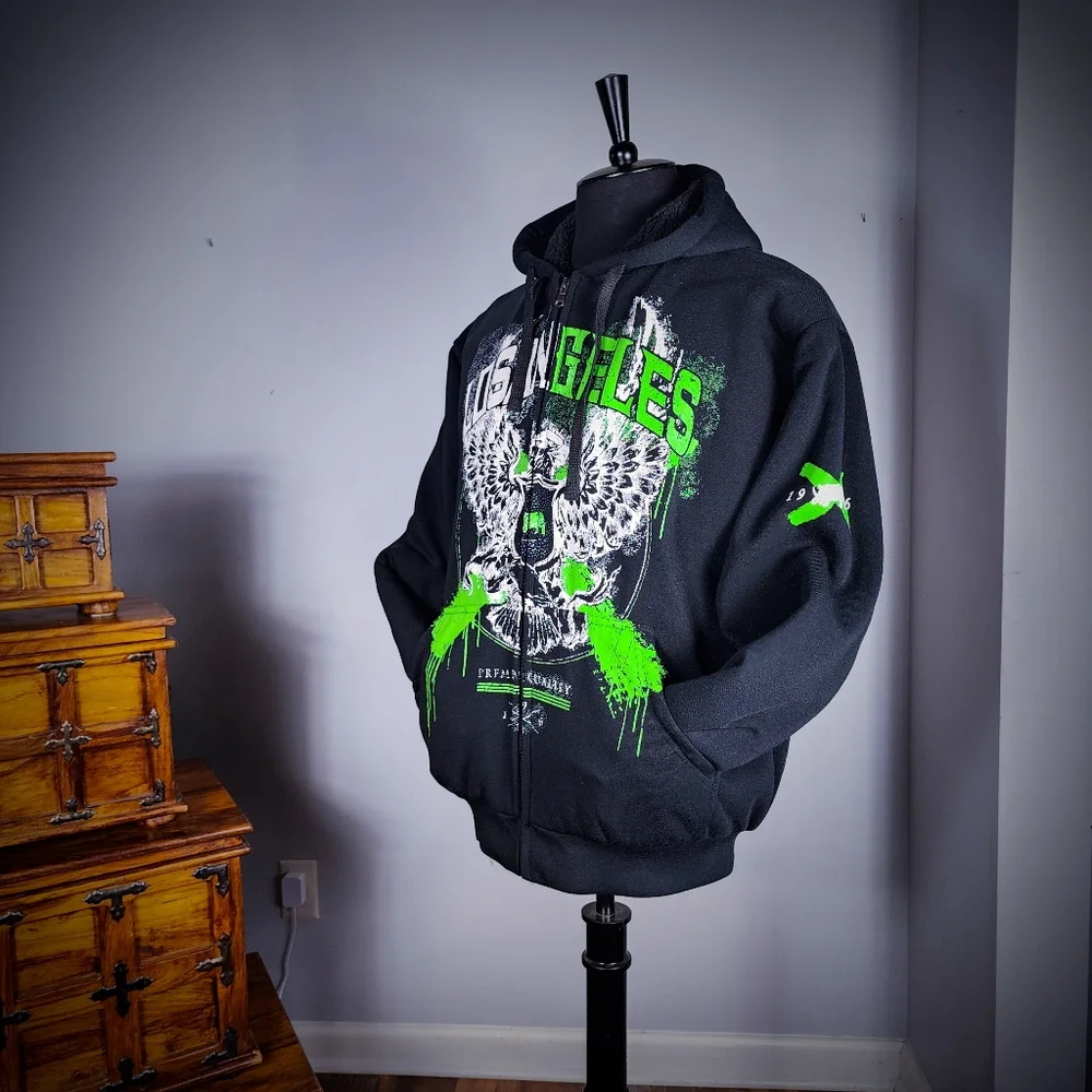 Los Angeles Themed Casual Black Full Zip Lined Hoodie